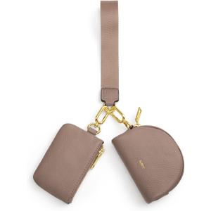 Kattee Mini Leather Wristlet Wallets for Women, Zip Around Dual Pouch Keychain Wristlet Detachable Coin Purse Change Pouch (Khaki)