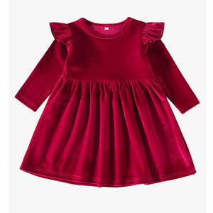 IDOPIP Toddler Baby Girls Velvet Tutu Dress Long Sleeve Princess Christmas Birthday Party Wedding Dresses Fall Winter Clothes Size 120