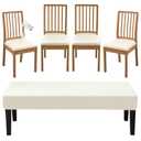FUANGUI Dining Room Chair Covers Slipcovers Set of 4 with 1PC Bench Cover, Stretchable and Removable Slipcover for Kitchen, Living Room, Bedroom (Light Beige)