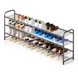 KEETDY Long 3 Tier Shoe Rack for Closet Wide Shoe Storage Organizer Stackable Metal Shoe Shelf for 24 Pairs Men Sneakers with Wire Grid for Closet Floor, Bedroom, Entryway, Bronze