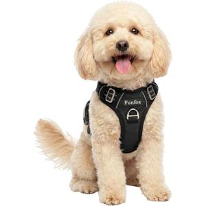 Dog Harness Small Sized Dog, Vertical Handle Easy Control, No Pull Pet Vest Adjustable with 2 Leash Clips, Soft Material, Reflective Safe Night Walking for Small Medium Large Breed, Black, Size Medium