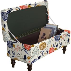 Ottoman Covers, Stretch Folding Storage Stool Slipcover Furniture Protector, Rectangle Bench Footstool Cover with Elastic Bottom, Soft Jacquard Fabric Removable Washable, Large (17)