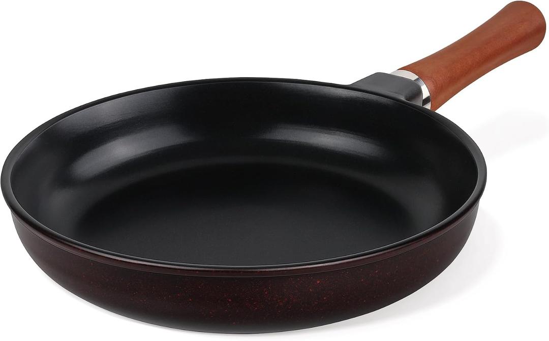 VanlonPro 10-inch Pure Ceramic Frying Pan Skillet - Non-Toxic, PFOA/PFAS/PTFE Free, No Chemical Coating - Healthy Cooking - Solid Wood Handle (Black)