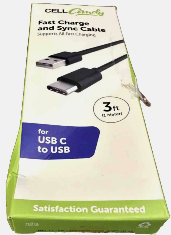 CELL CANDY  FAST CHARGE and Sync Cable for USB C to USB C 3ft