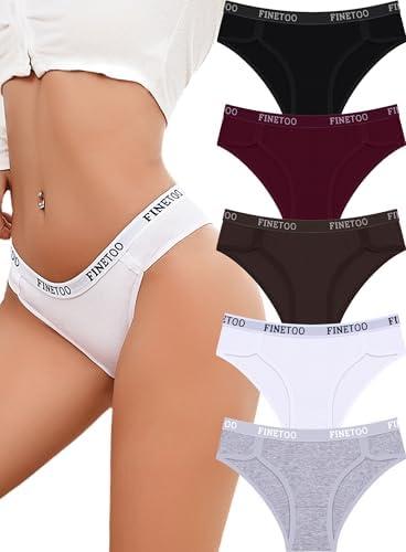 FINETOO Womens Underwear Cotton Cheeky Hipster Panties Sexy Breathable Stretch Underwear Elastic Waistband Bikini 5 Pack L