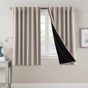H.VERSAILTEX 100% Blackout Curtains for Bedroom with Black Liner Full Room Darkening Curtains 54 Inch Long Thermal Insulated Back Tab/Rod Pocket Window Drapes for Living Room, 2 Panels, Natural Sand