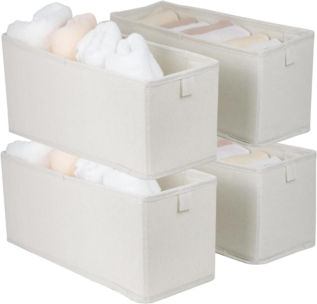 Narrow Fabric Storage Bins, 4 Pack Foldable Storage Baskets for Shelves, Decorative Linen Closet Organizers and Storage, Storage Box Container for Organizing Clothes Toy Pantry Wardrobe Closet