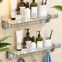 Shower Caddy Suction Cup 2-Pack, Shower Organizer with NO Drill Removable Design Powerful Suction, Holds 22lbs, 8 Hooks for Bathroom Storage, Shower Shelves Kitchen