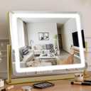 Vanity Mirror with Lights 22"×17", Large LED Makeup Mirror with Light, Smart Touch with 3-Color Lighting, Dimmable, 360° Rotation, Desk Mirror, Vanity Mirror Tabletop (Gold)