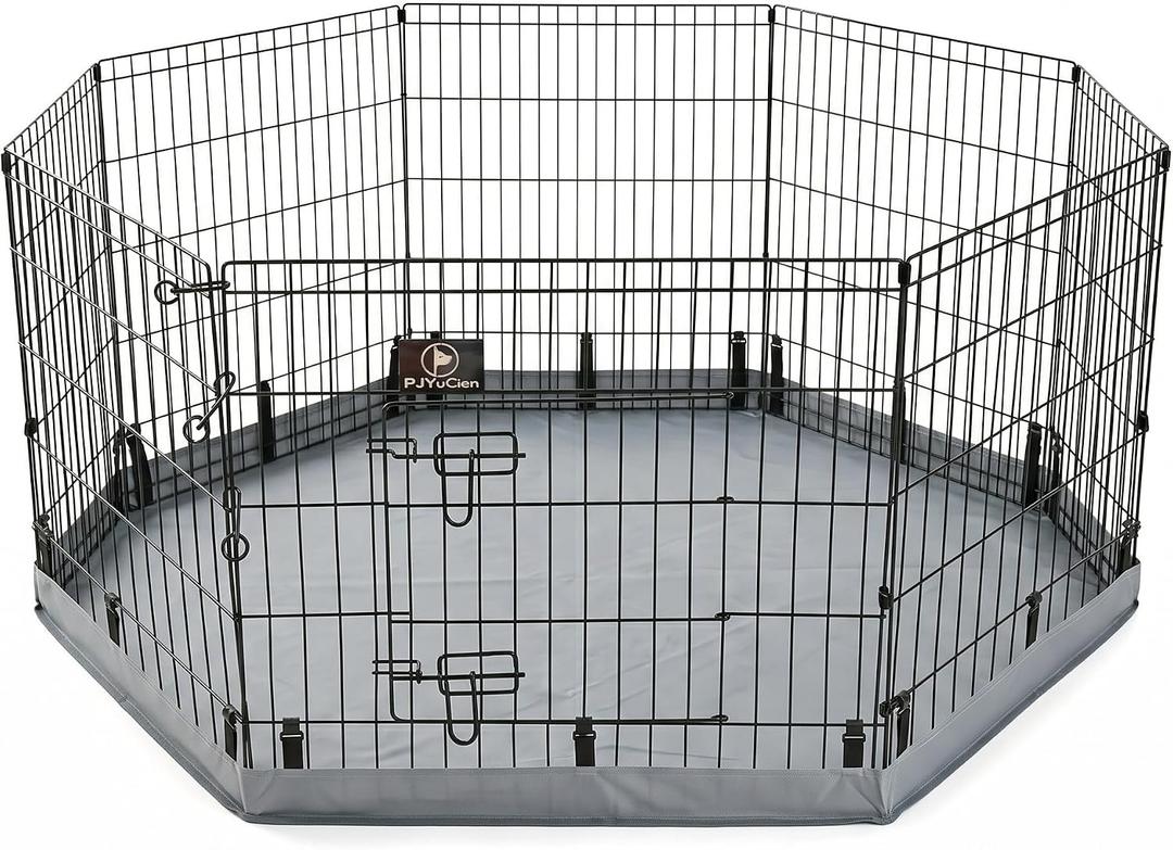 PJYuCien Dog Playpen with Bottom Pad - Metal Foldable Exercise Pen, 8 Panels 30" H x 24" W Indoor Outdoor Pet Fence Puppy Crate Kennel, Gray