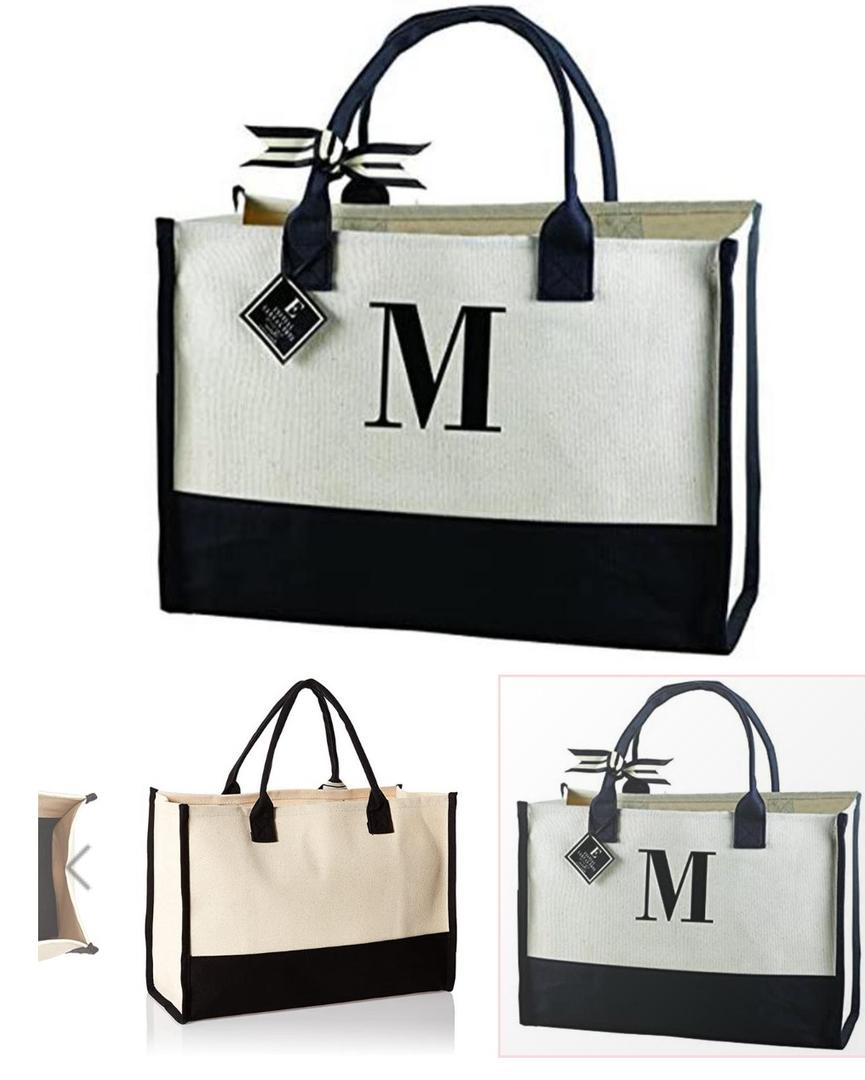 M Initial Canvas Tote