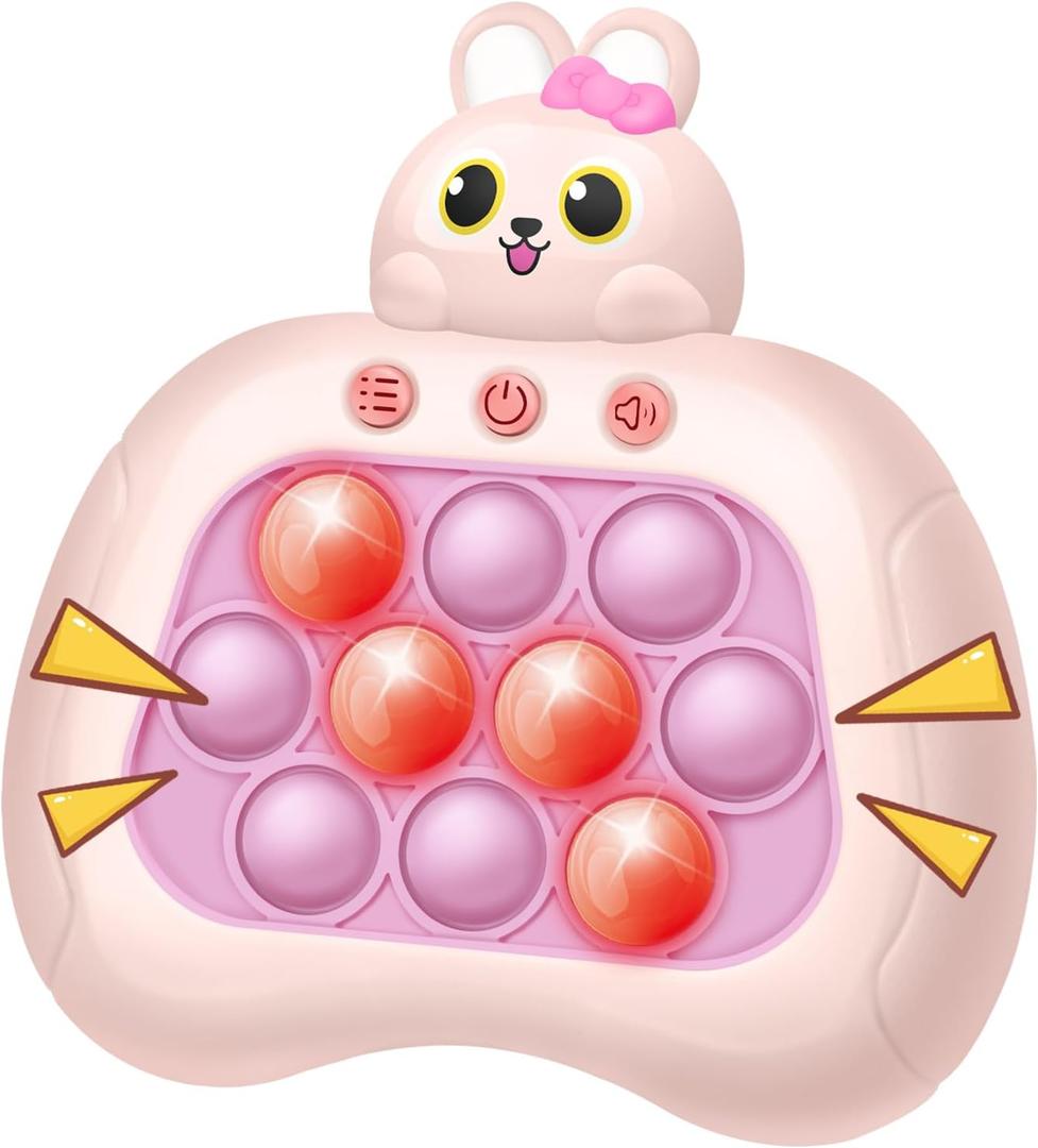 Rabbit Pop Fidget Game Toys, Light Up Fidget Toy with 1 Min Auto-Off Easter Bunny Electric Pop Bubble Game Controller Handheld Sensory Toys Birthday Christmas Easter Gifts for Kids