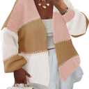 Yousify Womens Cardigan Sweater Color Block Open Front Long Puff Sleeve Casual Chunky Knit Cardigans 2025 Fall Outerwear (M)