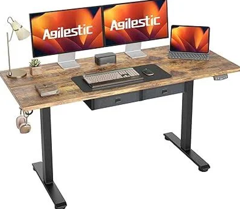 Agilestic Electric Standing Desk, 48 x 24 Inches Height Adjustable Desk, Sit Stand up for Work Office Home, Ergonomic Rising Computer Table with Memory Preset, Rustic Brown