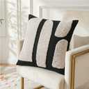 Zealax Black and Beige Boho Chunky Pillow Cover Neutral Decorative Square Throw Pillow Cover 18x18, Modern Abstract Tufted Pillow Case Geometric Woven Cushion Covers for Couch Bed Living Room, 1PC