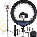 GWO 18 inch LED Ring Light with Tripod Stand 6000K Dimmable Makeup Selfie Light with Touch Panel Phone Holders for YouTube Vlog Video Shooting Include Carrying Bag and Remote Control CRI>90