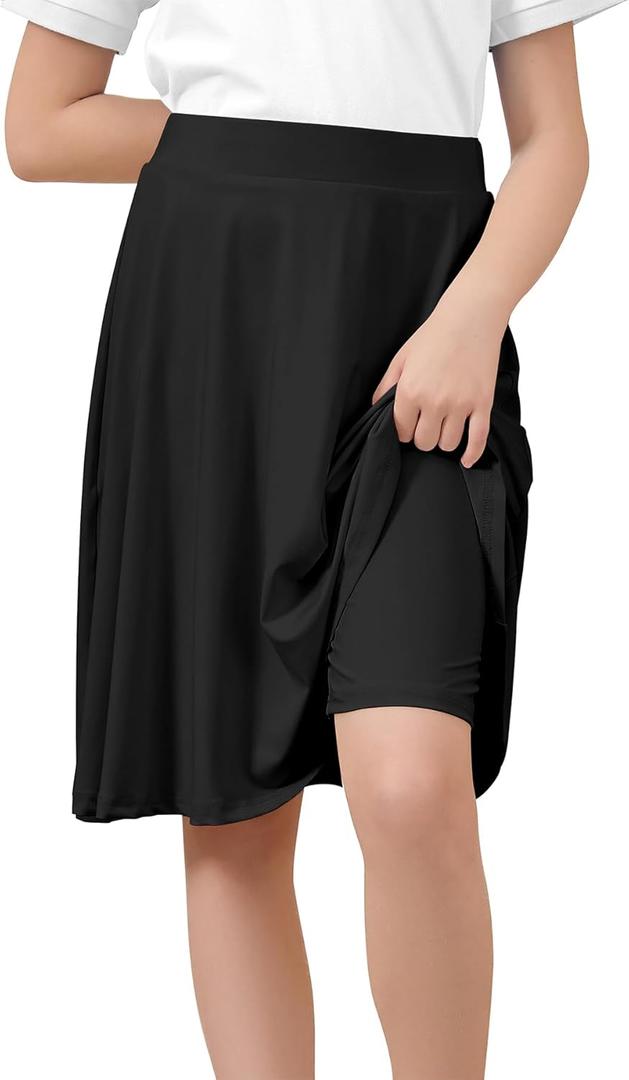 Zando Girls' Knee Length Skorts A Line Skirt with Shorts Kids Teens Athletic Skort Size 6-14 -for School & Playtime