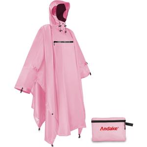 Andake Waterproof Rain Poncho for Adults Unisex,230T Ripstop Polyester,Raincoat Gear with Transparent Viewing Window Outdoors (One Size, Cherry Blossom)