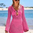 ANRABESS Women Beach Crochet Cover Ups Summer Knit Swimwear Mesh Bathing Suit Hollow Out Dress 2025 Vacation Swimsuit (Medium, Hot Pink)