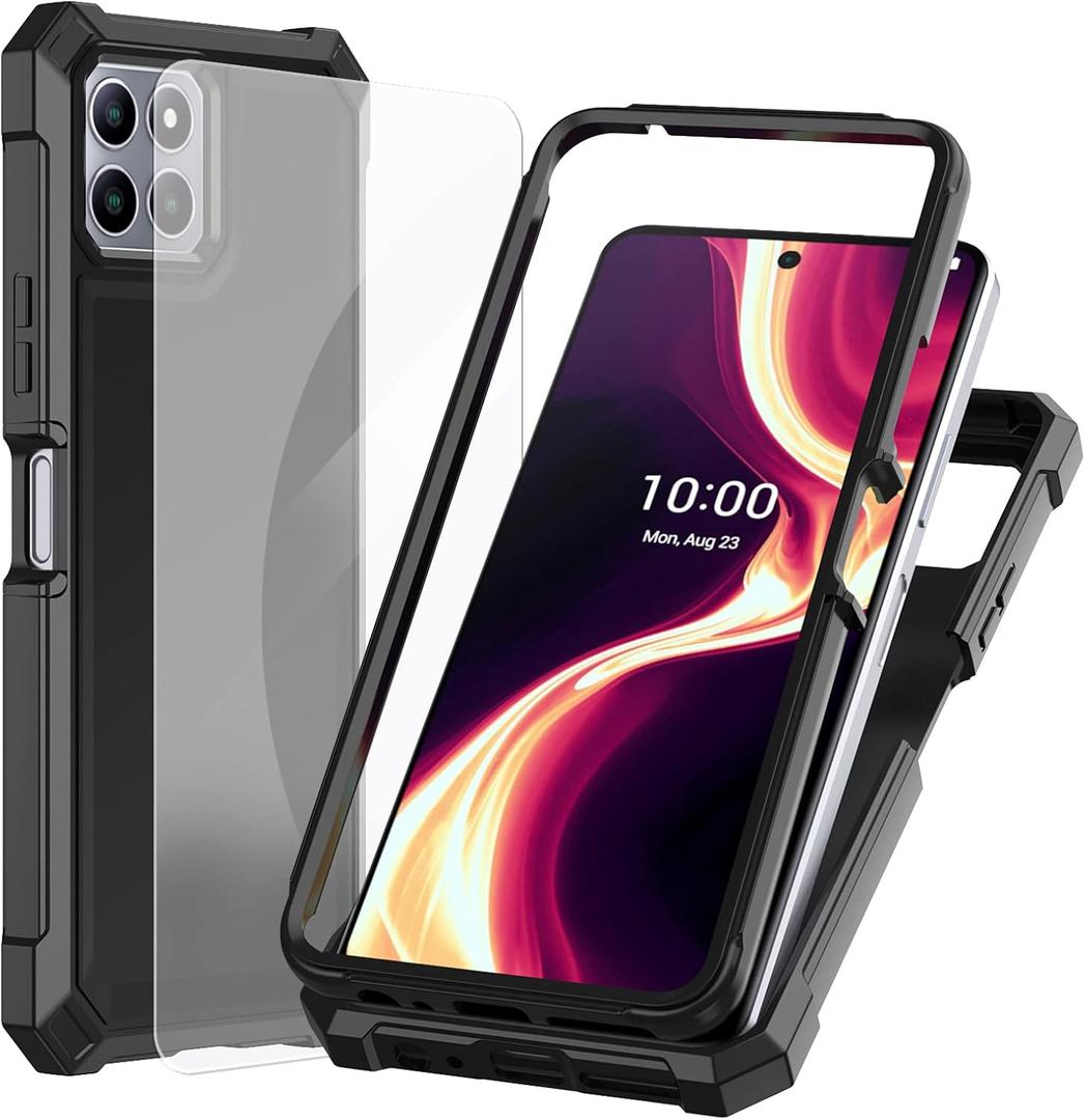 Ailiber Phone Case for Boost Mobile Celero 5G Plus, Celero 5G Plus Case with Screen Protector Tempered Glass, 2 Layer Structure Protection, Shockproof Corner Bumper Phone Cover-Black