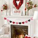 3 Pcs Easter Garlands Wood Bead Bunny Clover Heart Garlands for Easter St. Patrick's Day Valentine's Decorations Spring Wood Hanging Bunny Clover Heart for Mantle (Vintage Style)