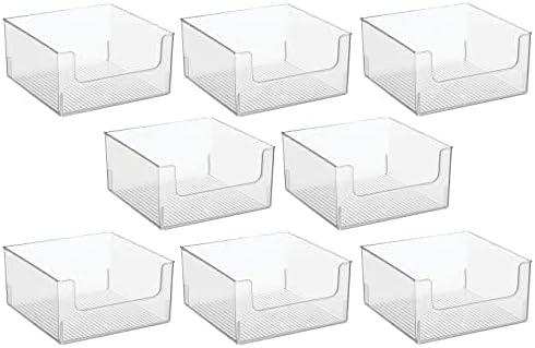 mDesign Plastic Modern Wide Open Front Dip Storage Organizer Bin Basket for Household Organization - Shelves, Cubby, Cabinet, and Closet Organizing Decor - Ligne Collection - 8 Pack - Clear