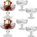 Vesici 6 Pcs Vintage Glass Dessert Bowls 9 oz Ice Cream Cups Trifle Pedestal Bowl Vintage Strips Embossed Glass Dishes for Candy Fruit Salad for Home Party Wedding(Clear)