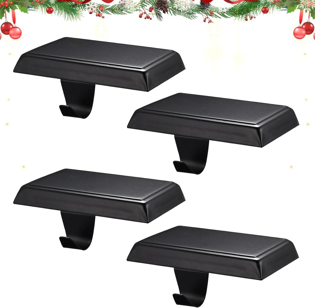 Christmas Stocking Holders for Mantle, Weighted Stocking Hangers, Christmas Stocking Hooks for Tables Window Fireplace Mantle Decoration(Black,4PCS)