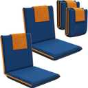 2 Pcs Floor Chair with Back Support Padded Floor Seating Portable Floor Seat Meditation Cushion Adjustable Fully Folding Backrest for Adult Kid Gaming Linen Washable Cover, Nylon Bottom (Blue, Khaki), 38.98 x 18.9 x 3.15 inches