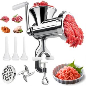 Meat Grinder Manual Mincer for Home Use - Sausage Maker Table Mount Pork Mincer Sausage Stuffer Funnel Make Homemade Burger Patties Hand