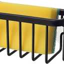 SunnyPoint NeverRust Kitchen & Bathroom Sink Caddy for Sponges, Scrubbers, Soap, 6" x 2.5" x 2.65", with Adhesive Mount - Additional Suction Cup Included –Aluminum (Black)