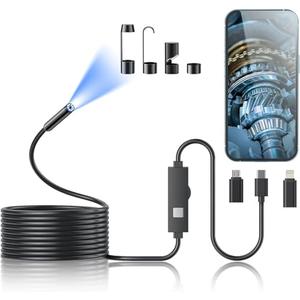 Endoscope Camera with Light,1920P HD Borescope Tools with 8 Adjustable LED Lights, Endoscope with Semi-Rigid Snake Camera, IP67 Waterproof Inspection Borescope for iOS and Android-32.8ft Single Lens