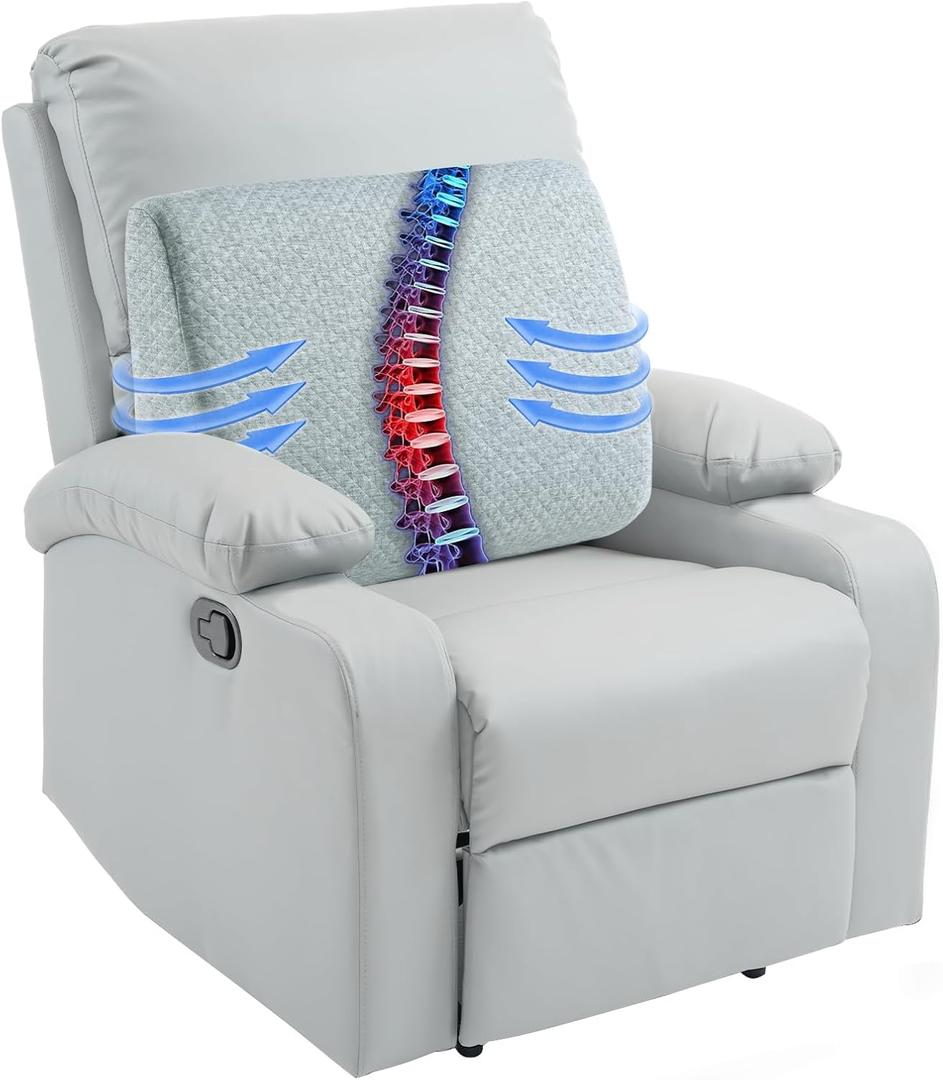 HOMBYS Lumbar Support Pillow for Recliner Chair, Memory Foam Back Support Cushion for Elderly,Extra Large Lumbar Support Pillow,Thick Backrest for Home Reading (Light Grey, 20x13.5"x5")