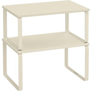 SONGMICS Cabinet Organizer Shelf, Set of 2 Kitchen Counter Shelves, Kitchen Storage, Spice Rack, Stackable, Expandable, Metal and Engineered Wood, Cream White UKCS002W02 (11.7"W)