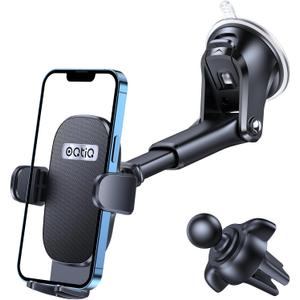 OQTIQ 3-in-1 Car Phone Mount  Dashboard, Windshield & Air Vent Holder with Strong Suction Cup, Adjustable Arm, 360 Rotation  Compatible with iPhone & Android Phones (Black)