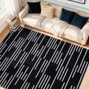 YIHOUSE Abstract Washable Rug 5x7,Ultra Thin Non Slip Black Rugs for Living Room,Modern Minimalist White Stripe Rugs for Bedroom,Dining Room Office Playroom (5'x7',Black-3)