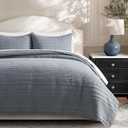 EVERGRACEHOME 100% Cotton Modern Lines Quilt Set King Size, Smoky Blue | Pre-Washed Soft Cotton, Striped Coverlet Bedspread, 3 Piece Lightweight Bedding Set for All Season, with 2 Pillow Shams