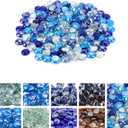 GasSaf Blended Fire Glass Beads for Outdoor Fire Pit, Fireplace, Replaces Existing Gas Logs & Lava Rocks, 3/4 Inch Glass(10 Pound)(Cobalt Blue, Caribbean Blue, Crystal Clear Luster)