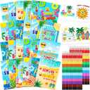 24 Set Summer Mini Coloring Books Bulk with 24 Set Stacking Crayons Beach Pool Favors Activity Books Bulk for Summer Party End of Year Gifts Birthday Goodie Bags Stuffers
