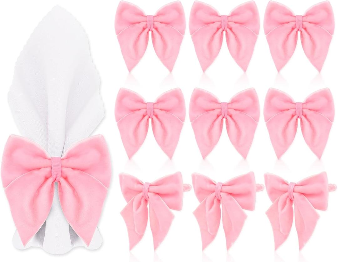 10Pcs Bow Napkin Ring Velvet Pink Bowknot Napkin Holder Chic Napkin Buckle Dining Table Ring for Christmas Wedding Party Table Decor