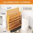 Greenual Bamboo Dish Drying Rack with Utensil Holder, 3 Tier Collapsible Dish Rack, Wooden Dish Racks for Kitchen Counter, Large Folding Drying Holder with Absorbent Dish Drying Mat