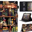 Case for Fire HD 8 & Fire HD 8 Plus Tablet (12th Generation/10th Generation, 2024/2022/2020 Release), Premium PU Leather Folio Stand Cover Case with Auto Wake/Sleep, Bookshelf Cat