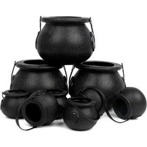CCINEE Black Cauldron with Handle,Plastic Candy Kettle Bucket for St.Patrick's Day,Halloween Party Favor Decor,Pack of 9 (Assorted Size)