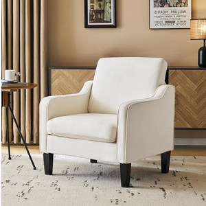 VINGLI Mid Century Modern Accent Chair, Beige Fabric Accent Chairs for Living Room Upholstered Armchair Sofa with Scooped Arms for Bedroom, Apartment, Studio, Office, Waiting Room