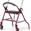Medline 2-Wheel Rollator Walker, for Adults and Seniors, 300 lb. Weight Capacity, Burgundy, 5-Inch Wheels, Padded Seat, Foldable, Adjustable Handles, Pressure-Activated Brakes