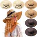 Berlune 6 Pcs Embroidered Straw Hats Wide Brim Summer UPF 50+