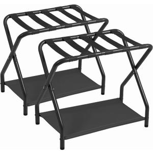 AMHANCIBLE Luggage Rack, Set of 2, Foldable Suitcase Stands for Guest Room, Metal Luggage Holder with Storage Shelf for Bedroom, Hotel, Easy Assemble, Black HLR02BK