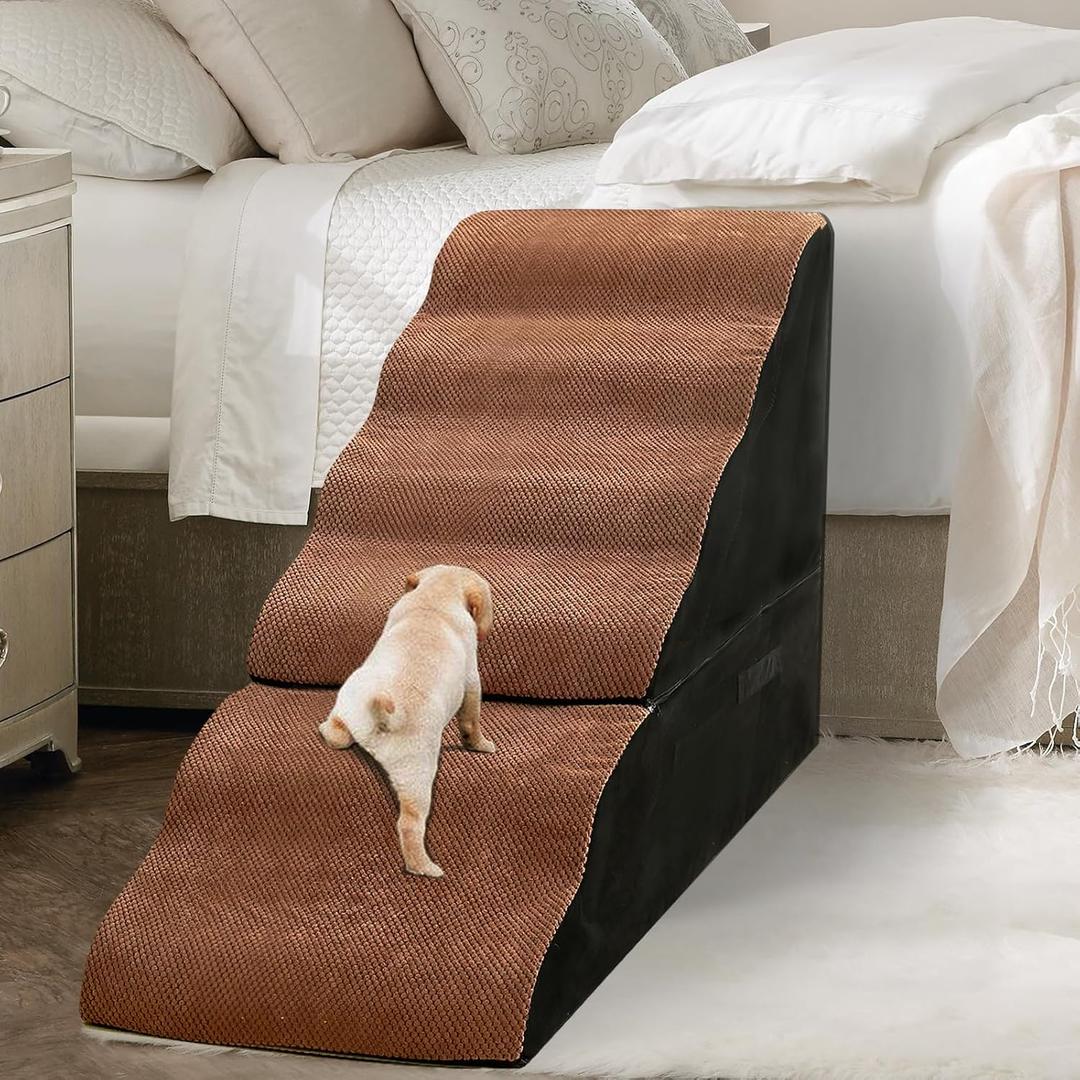 Dog Steps for High Beds 30-32" H - 6-Step Dog Stairs for Small Dogs, 33D Foam Pet Steps for High Bed with Non-Slip Bottom and Washable Cover, Dogs Ramp for Bed Indoor, Brown