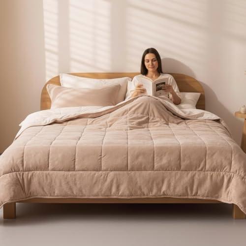 ele ELEOPTION Twin Size Comforter Set 3pcs Winter Autumn Super Soft Fuzzy Bedding Sets with Fleece Warm Comforters (60x80 inches) and 2 Pillowcases (20x28 inches) for Bedroom Light Coffee/Camel