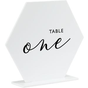 10 Pack White Hexagon Sahpe Acrylic Blank Sign with Stand | 5.5 Inch Blank White Acrylic Table Signs and Base for DIY Wedding Table Numbers, Wedding Signage, Events& Parties
